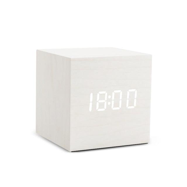 Alarm Clock LED Wooden Watch Digital Alarm Clock with Wooden Electronic LED Time Display 3 Alarm Settings Humidity &amp; Temperature Detect Wood Made Electric Clocks Table Voice Control Digital Wood USB/AAA Powered Electronic Desktop Clocks