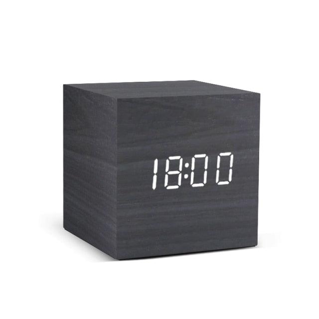 Alarm Clock LED Wooden Watch Digital Alarm Clock with Wooden Electronic LED Time Display 3 Alarm Settings Humidity &amp; Temperature Detect Wood Made Electric Clocks Table Voice Control Digital Wood USB/AAA Powered Electronic Desktop Clocks