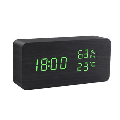 Alarm Clock LED Wooden Watch Digital Alarm Clock with Wooden Electronic LED Time Display 3 Alarm Settings Humidity &amp; Temperature Detect Wood Made Electric Clocks Table Voice Control Digital Wood USB/AAA Powered Electronic Desktop Clocks