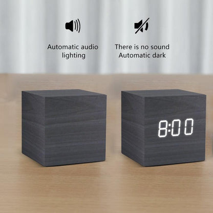 Alarm Clock LED Wooden Watch Digital Alarm Clock with Wooden Electronic LED Time Display 3 Alarm Settings Humidity &amp; Temperature Detect Wood Made Electric Clocks Table Voice Control Digital Wood USB/AAA Powered Electronic Desktop Clocks