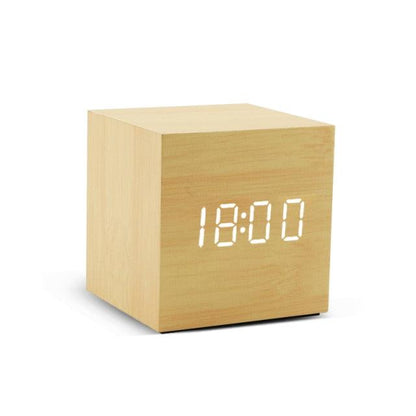 Alarm Clock LED Wooden Watch Digital Alarm Clock with Wooden Electronic LED Time Display 3 Alarm Settings Humidity &amp; Temperature Detect Wood Made Electric Clocks Table Voice Control Digital Wood USB/AAA Powered Electronic Desktop Clocks
