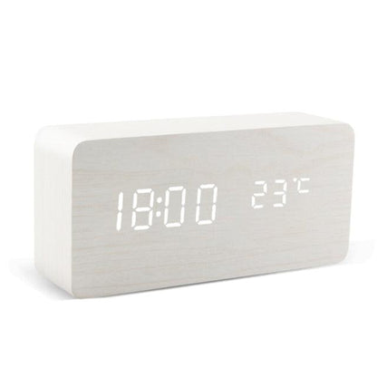 Alarm Clock LED Wooden Watch Digital Alarm Clock with Wooden Electronic LED Time Display 3 Alarm Settings Humidity &amp; Temperature Detect Wood Made Electric Clocks Table Voice Control Digital Wood USB/AAA Powered Electronic Desktop Clocks