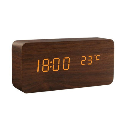 Alarm Clock LED Wooden Watch Digital Alarm Clock with Wooden Electronic LED Time Display 3 Alarm Settings Humidity &amp; Temperature Detect Wood Made Electric Clocks Table Voice Control Digital Wood USB/AAA Powered Electronic Desktop Clocks