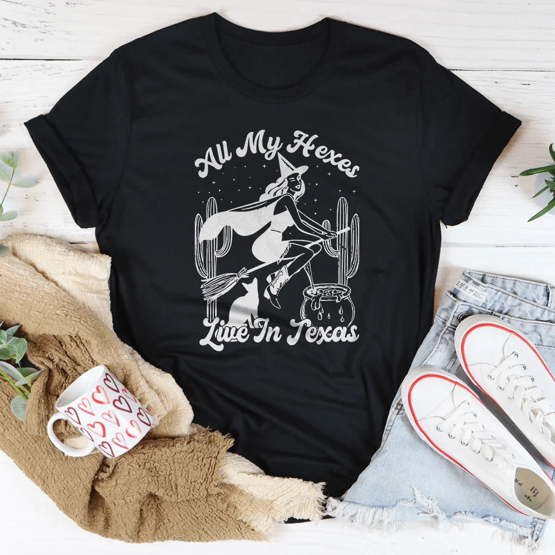 Witchy Western Sarcastic Graphic Shirt – "All My Hexes Live In Texas"