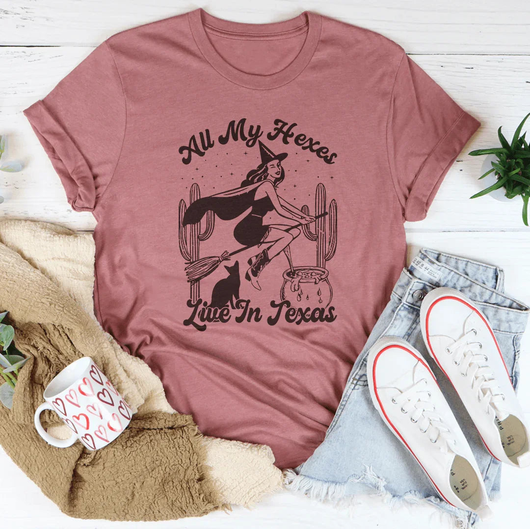 Witchy Western Sarcastic Graphic Shirt – "All My Hexes Live In Texas"