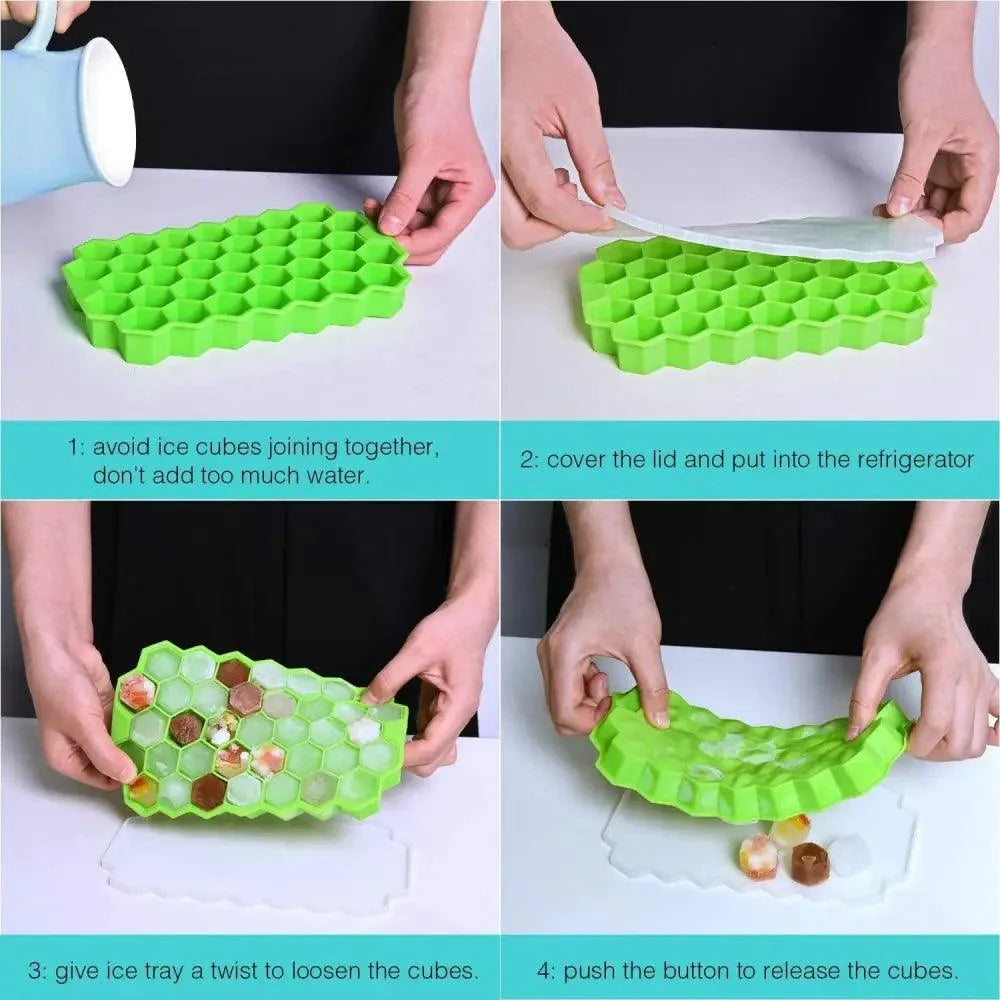 Amazing Honeycomb Ice Cube Trays Reusable Silicone Ice cube Mold Free Ice maker with Removable Lids
