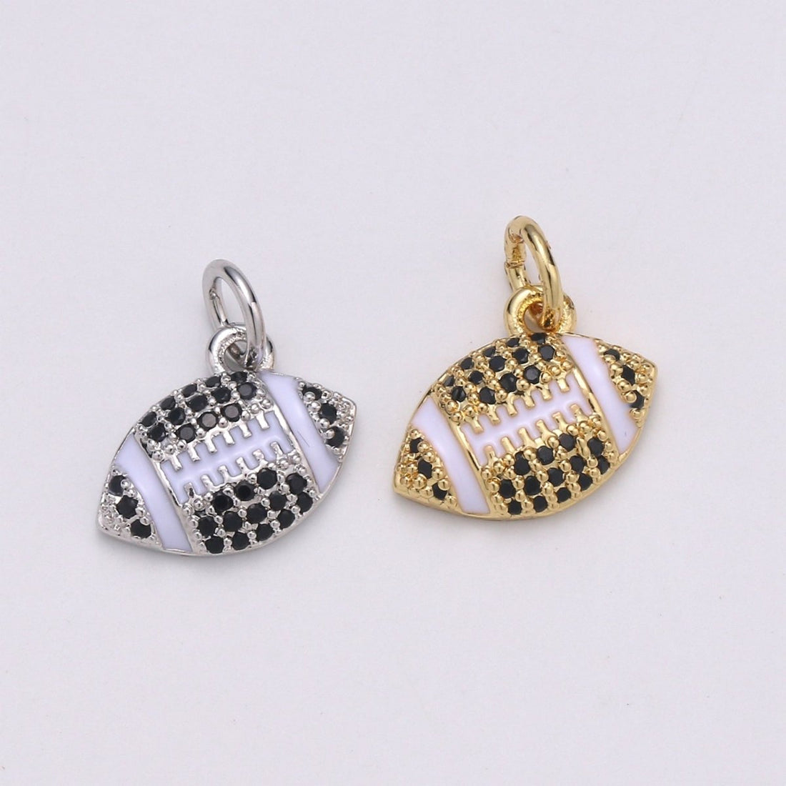 24K Gold Filled Micro Paved CZ American Football Sports Charm in Gold &amp; Silver | D731
