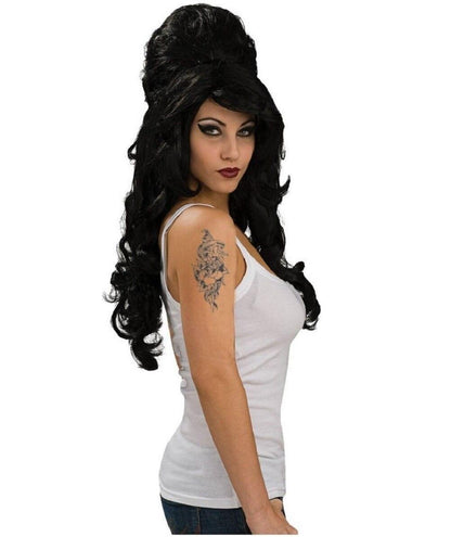 Amy Winehouse Halloween Cosplay Costume Tattoo and Wig Set