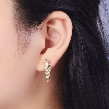 Angel Wing Earrings, Gold Hoop Earrings With Wing, Tiny Hoop Earrings, Huggie Hoop Earrings, Minimalist Jewelry AE-1012