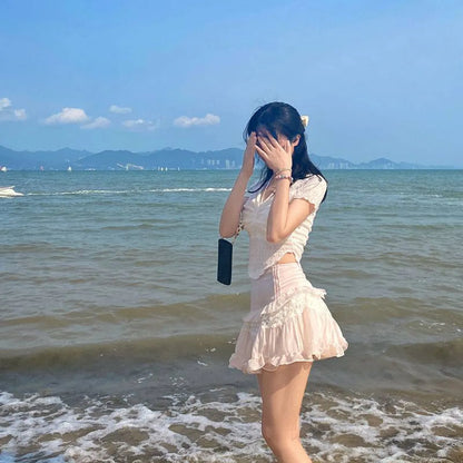 Angelic Lace Ruffle Mini Skirt