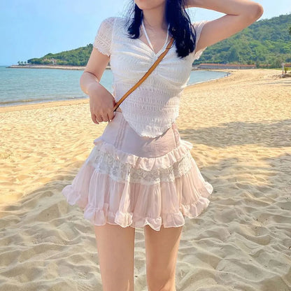 Angelic Lace Ruffle Mini Skirt