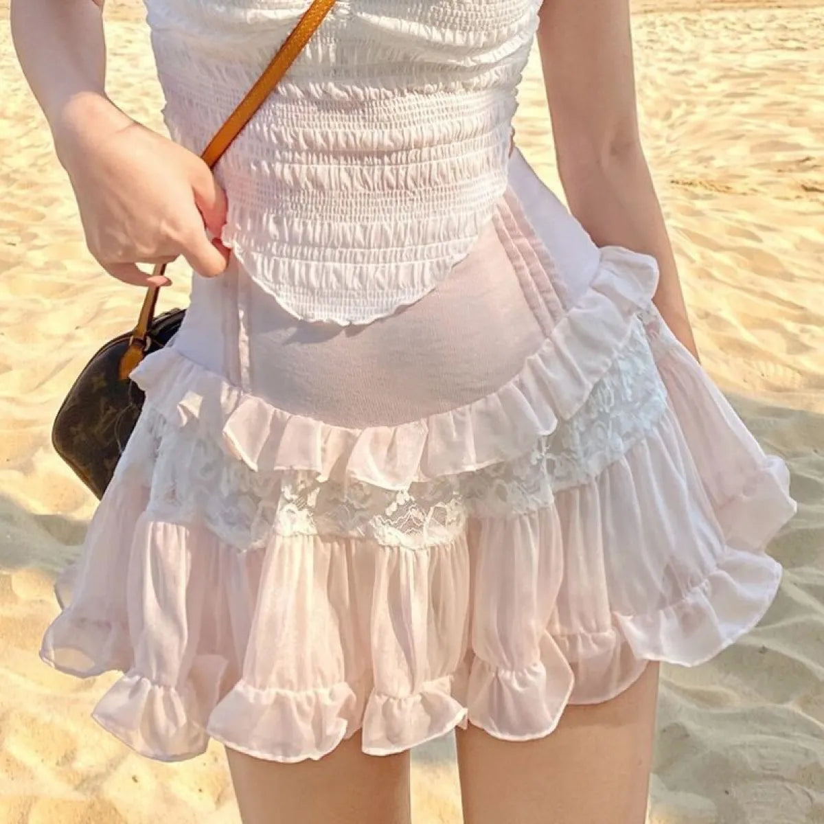 Angelic Lace Ruffle Mini Skirt