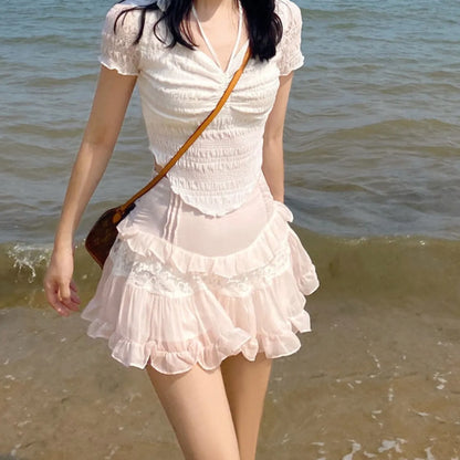 Angelic Lace Ruffle Mini Skirt