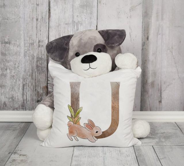 Animal Printed Pillow Cover Cartoon Giraffe Fox Bunny White Seat Polyester Decorative Cushion Cover Sofa Kids Room Alphabet Pillow Cover With Cute Animals Pillow Cases Outdoor Indoor Square Cushion Covers For Home Sofa Couch 45x45cm