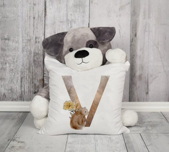Animal Printed Pillow Cover Cartoon Giraffe Fox Bunny White Seat Polyester Decorative Cushion Cover Sofa Kids Room Alphabet Pillow Cover With Cute Animals Pillow Cases Outdoor Indoor Square Cushion Covers For Home Sofa Couch 45x45cm