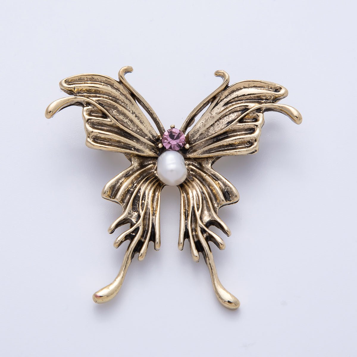 Vintage Gold 41mm Purple CZ Shell Pearl Butterfly Mariposa Animals Brooch Pin | BH-016