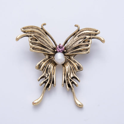 Vintage Gold 41mm Purple CZ Shell Pearl Butterfly Mariposa Animals Brooch Pin | BH-016