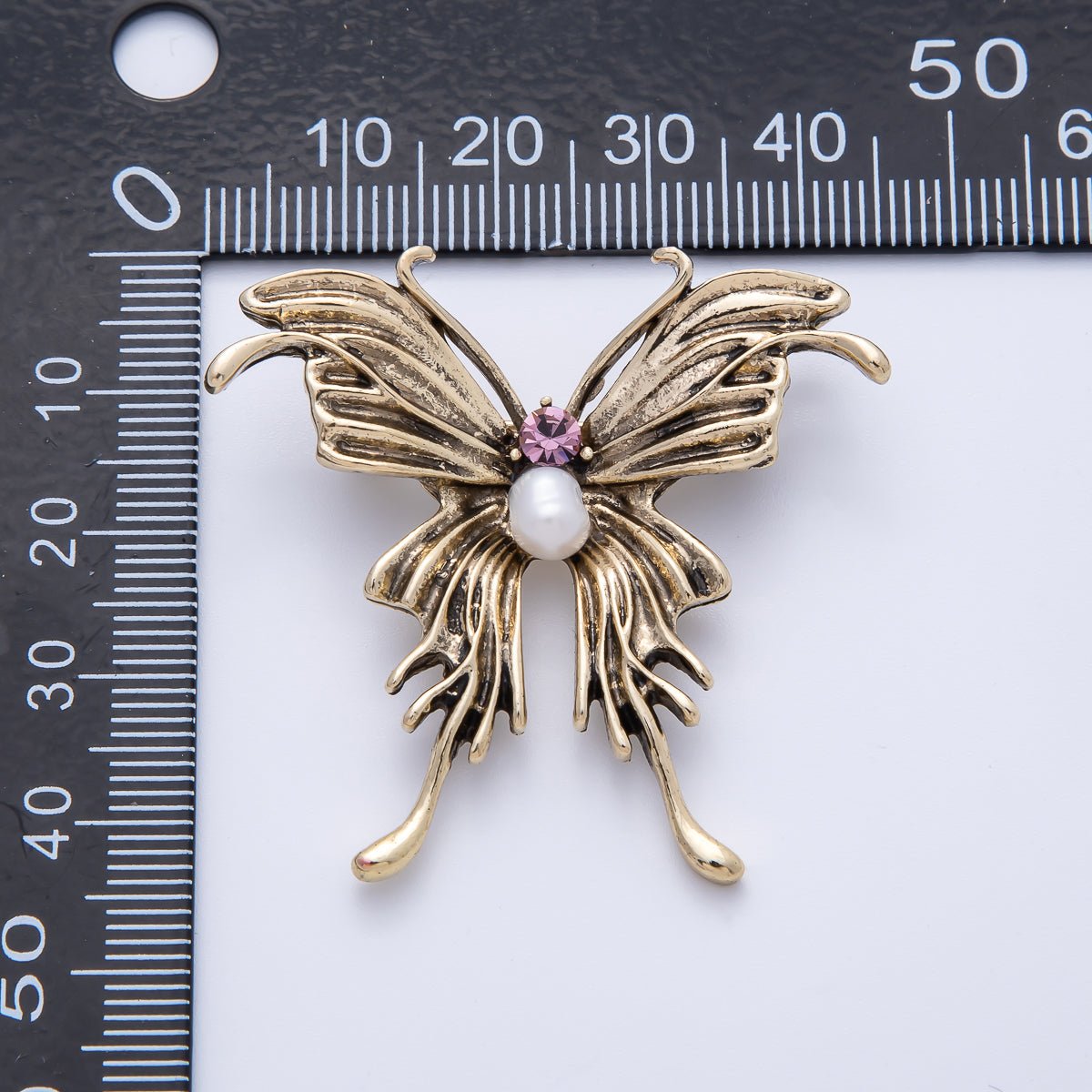 Vintage Gold 41mm Purple CZ Shell Pearl Butterfly Mariposa Animals Brooch Pin | BH-016