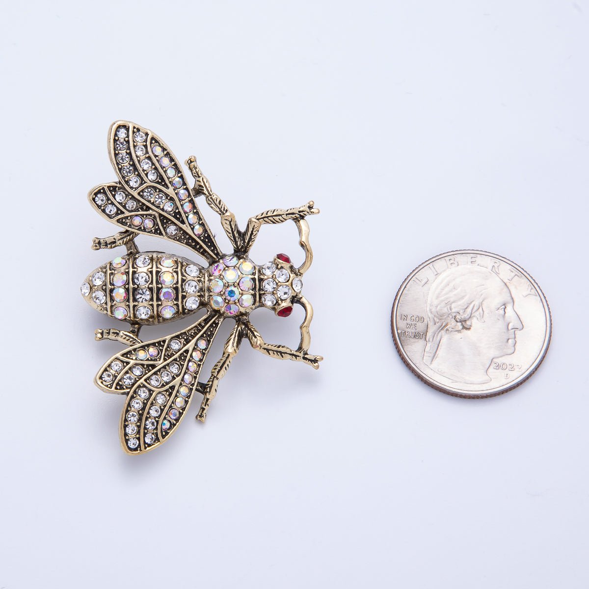 Antique Gold 50mm Micro Paved CZ Bumble Bee Insect Brooch Pin | BH-045