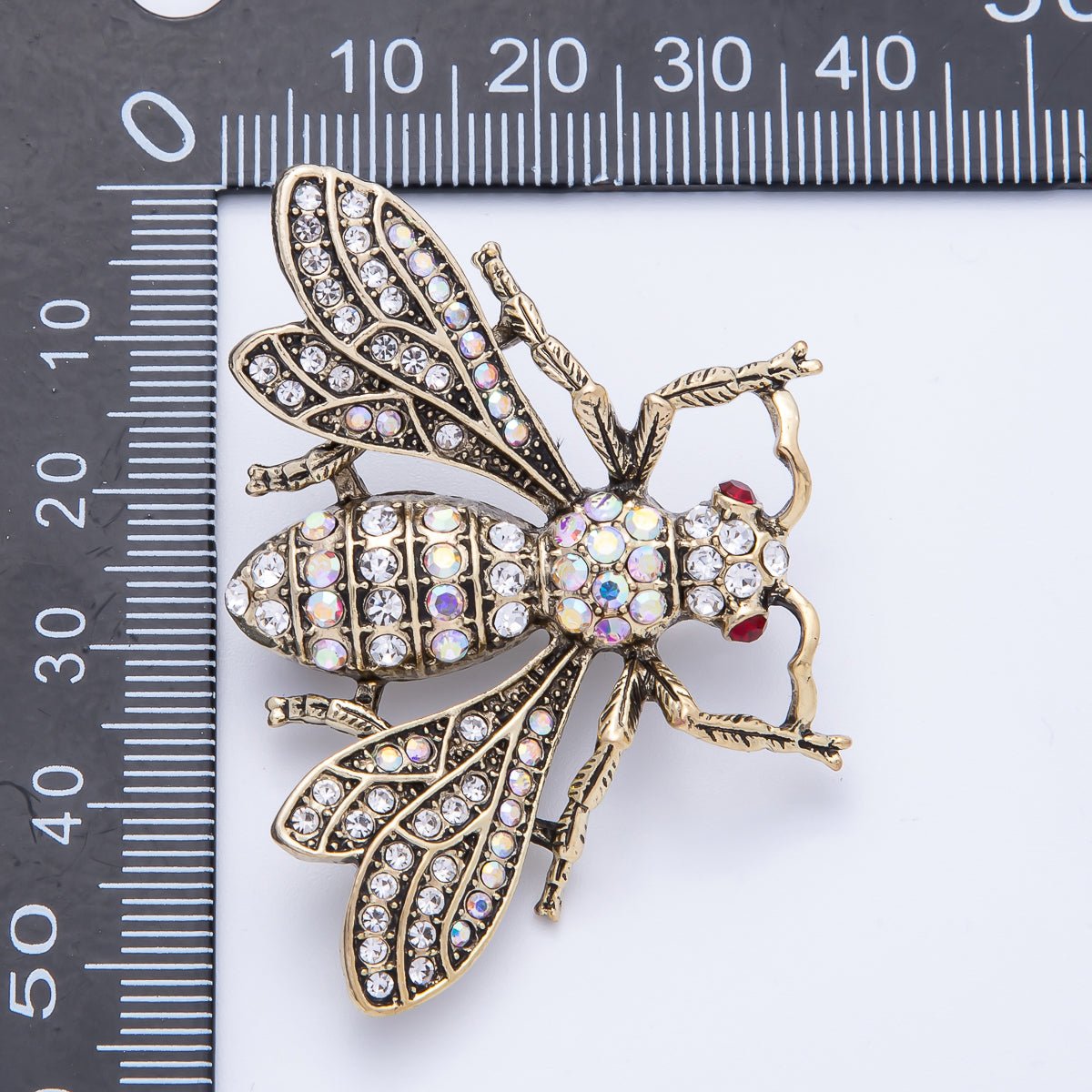 Antique Gold 50mm Micro Paved CZ Bumble Bee Insect Brooch Pin | BH-045