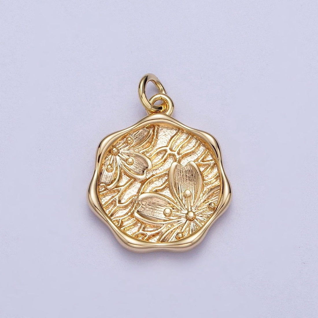 Antique round flower pendant 16K Gold Filled, Simple charm, Earring Bracelet Necklace makings, Jewelry making supplies | X-780