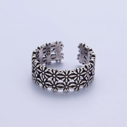 Antique Silver Double Nature Flower Adjustable Silver Ring | U-065