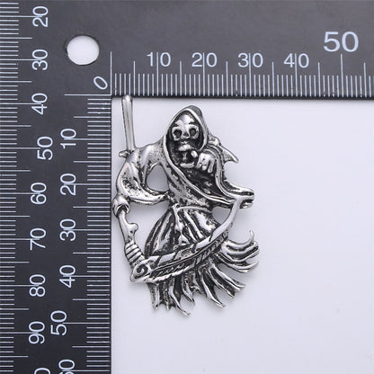 Antique Silver Grim Reaper Skull Pendant, Vintage grim Reaper Necklace Pendant in stainless Stee J-775