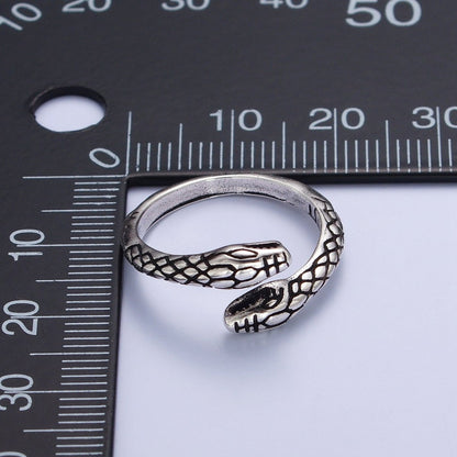 Antique Silver Serpent Snake Silver Adjustable Ring | S-393