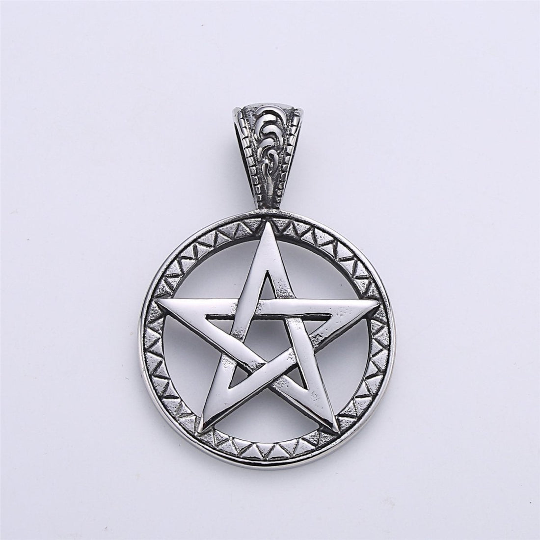 Antique Silver Star Pentacle - Wicca Jewelry Vintage Pendant - Medallion Pentagram Pendant Necklace Component J-702