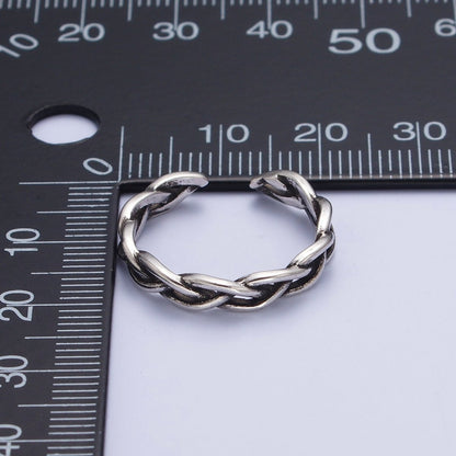 Antique Silver Twisted Braided Rope Chain Link Stackable Silver Ring | S-178