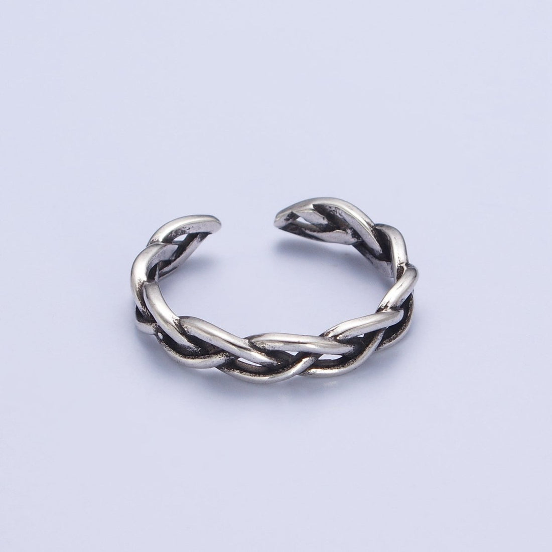 Antique Silver Twisted Braided Rope Chain Link Stackable Silver Ring | S-178