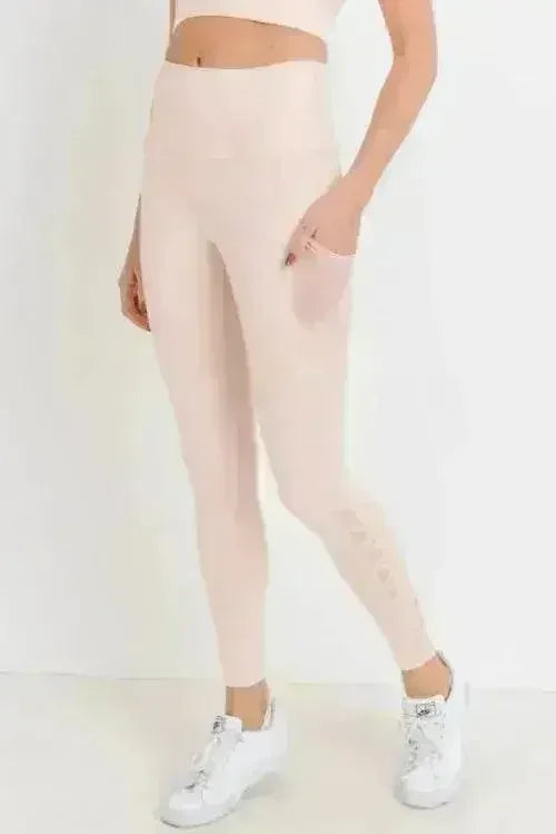 Highwaist Hybrid Mesh &amp; Lattice Straps Full Pocket Leggings