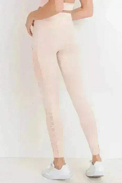 Highwaist Hybrid Mesh &amp; Lattice Straps Full Pocket Leggings