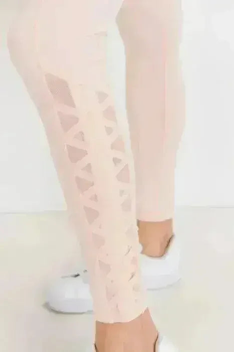 Highwaist Hybrid Mesh &amp; Lattice Straps Full Pocket Leggings