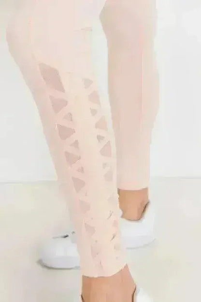 Highwaist Hybrid Mesh &amp; Lattice Straps Full Pocket Leggings