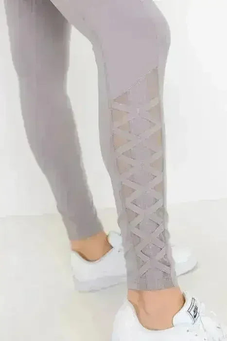 Highwaist Hybrid Mesh &amp; Lattice Straps Full Pocket Leggings