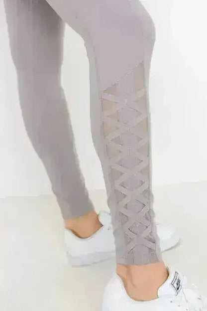 Highwaist Hybrid Mesh &amp; Lattice Straps Full Pocket Leggings