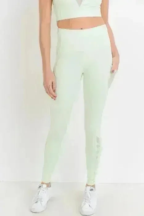 Highwaist Hybrid Mesh &amp; Lattice Straps Full Pocket Leggings