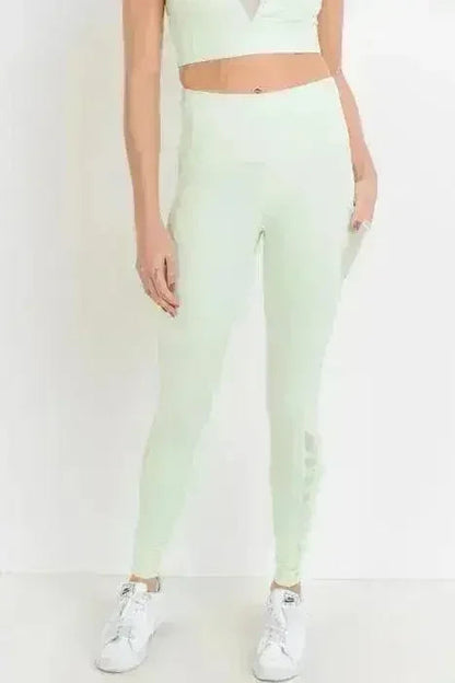 Highwaist Hybrid Mesh &amp; Lattice Straps Full Pocket Leggings