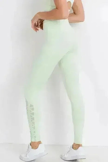 Highwaist Hybrid Mesh &amp; Lattice Straps Full Pocket Leggings