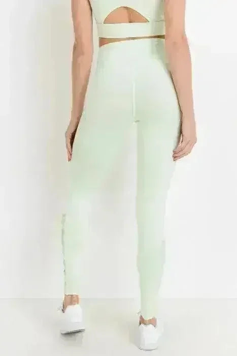 Highwaist Hybrid Mesh &amp; Lattice Straps Full Pocket Leggings