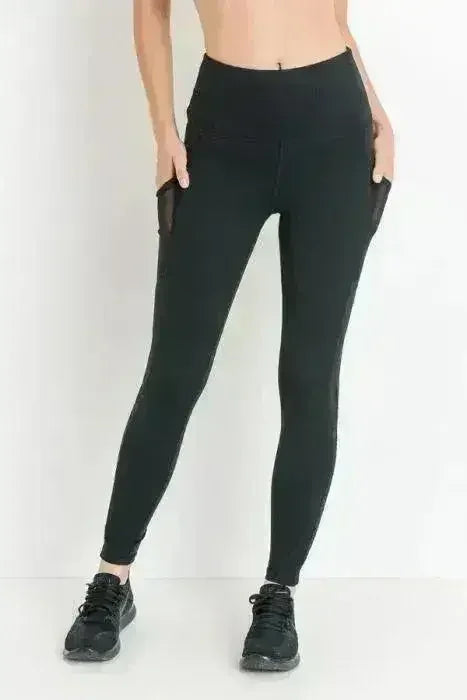 Highwaist Hybrid Mesh &amp; Lattice Straps Full Pocket Leggings