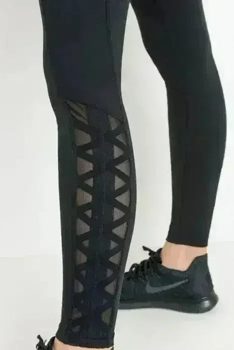 Highwaist Hybrid Mesh &amp; Lattice Straps Full Pocket Leggings