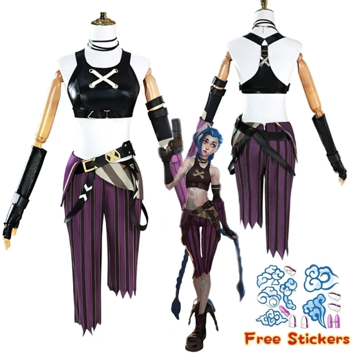 Arcane Jinx Cosplay Costume – LOL Season 2 Loli Outfit with Wig &amp; Accessories