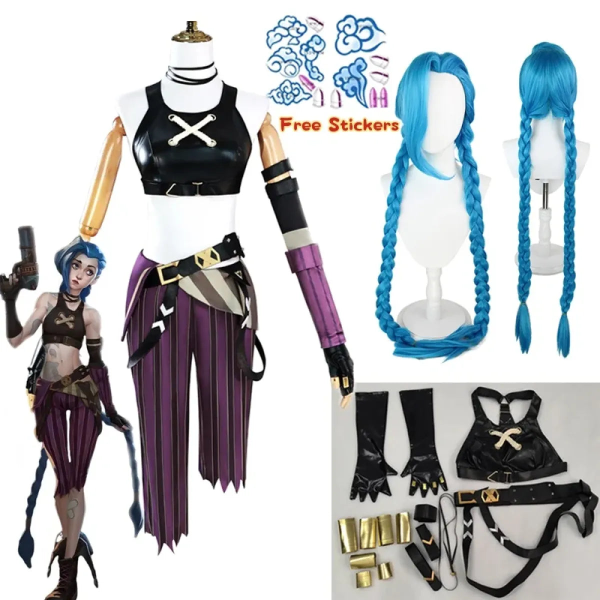 Arcane Jinx Cosplay Costume – LOL Season 2 Loli Outfit with Wig &amp; Accessories
