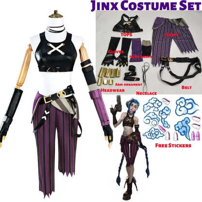 Arcane Jinx Cosplay Costume – LOL Season 2 Loli Outfit with Wig &amp; Accessories