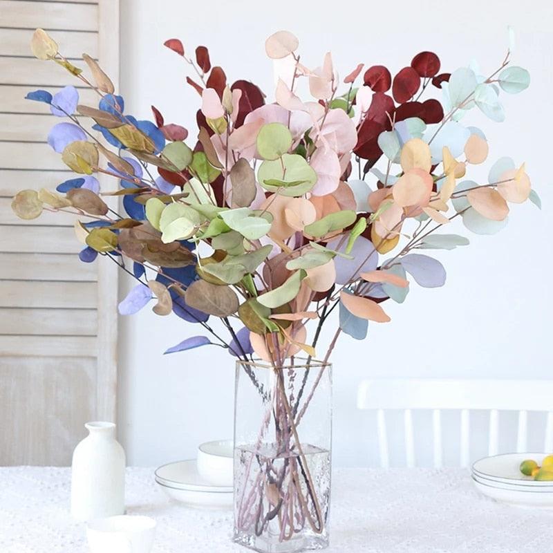Artificial Eucalyptus Flower Plant Leaf Plastic Rod Long Branch Green Fake Plant Summer Autumn Home Bedroom Wall Decoration