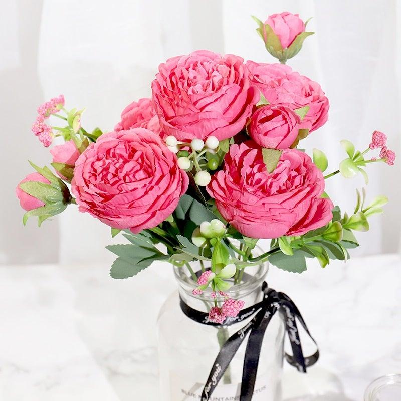 Artificial Rose Flowers Bouquet Pink And White Silk Peony Rose For Home Bridal Wedding Party Festival Decor