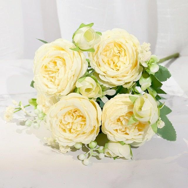 Artificial Rose Flowers Bouquet Pink And White Silk Peony Rose For Home Bridal Wedding Party Festival Decor