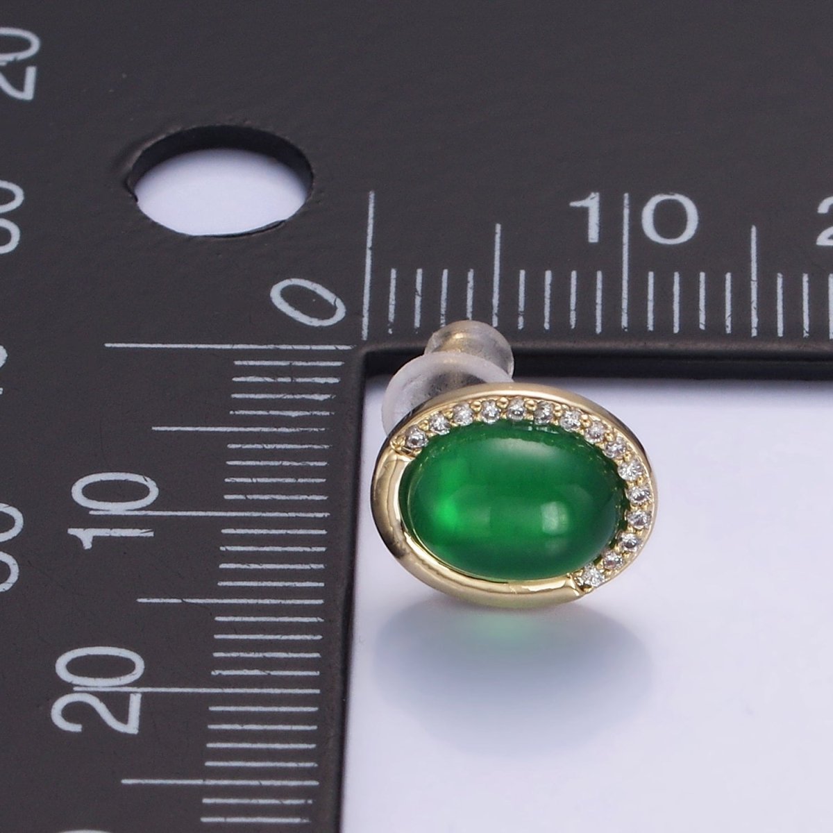 Aventurine Micro Paved CZ Oval Stud Earrings in Gold &amp; Silver | V522 V523